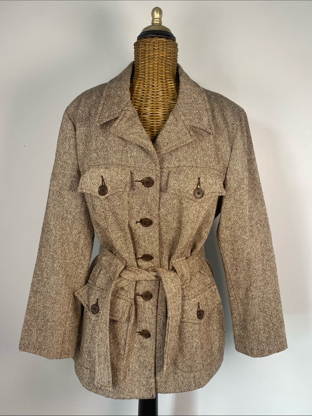 Old Navy Brown Tweed Belted Utility Jacket